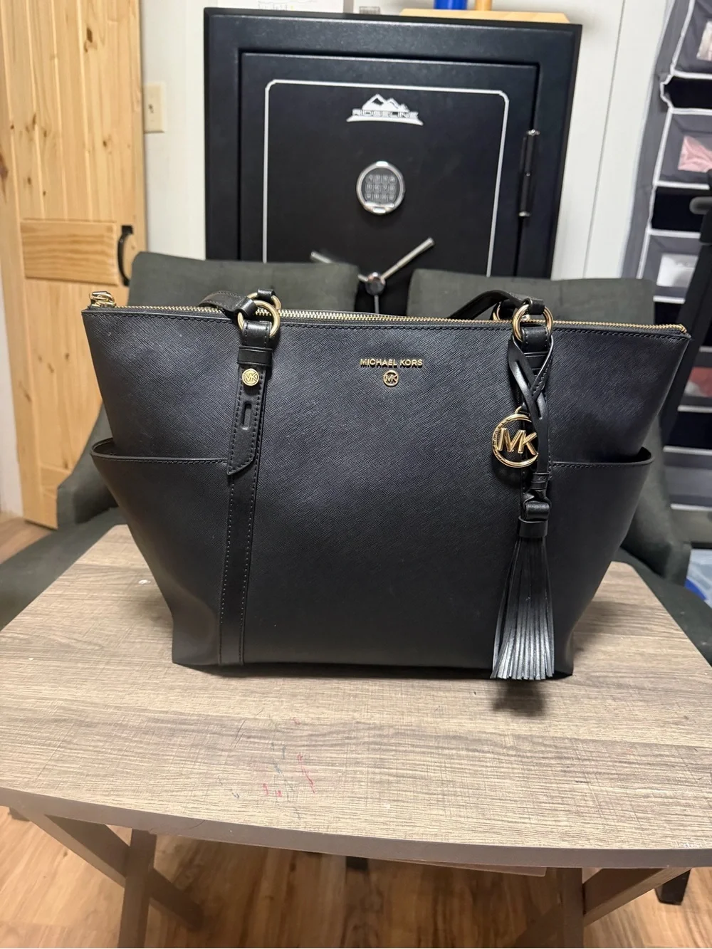Michael Kors Black Saffiano Leather Tote with Tassel Charm